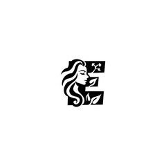An elegant woman head letter logo featuring flowing hair and leaf elements shaped into an alphabet form, blending beauty and nature in a clean, modern style for branding.