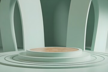 Modern Minimalist Circular Podium with Geometric Arch Background for Product Display
