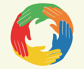 Abstract Flat Vector Graphic: Interlocking Hands of Unity