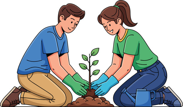 Modern Design: Gardening and Tree Planting Scene