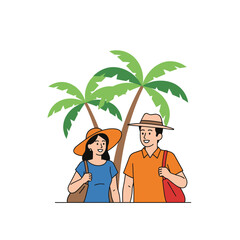 Couple enjoys tropical escape against a backdrop of swaying palm trees in style