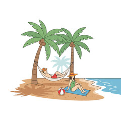 Seaside Serenity: A Tranquil Beach Escape Underneath Palm Trees for Relaxation and Leisure