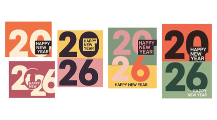 Colorful and modern 2026 new year card designs featuring bold typography and vibrant color palettes, perfect for festive greetings and invitations, conveying a sense of joy and celebration