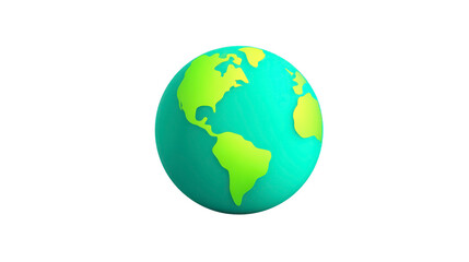Fototapeta premium 3D globe green continent blue ocean North America South America simple earth minimal style isolated environmental educational cheerful geography world map digital illustration