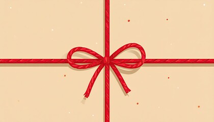 Elegant Red Twine Bow Tied Around Light Beige Gift Package With Subtle Confetti Dots.