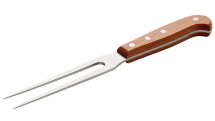 Carving fork with wooden handle isolated on transparent background