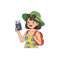 Cheerful traveler with passport and backpack ready for adventure illustration