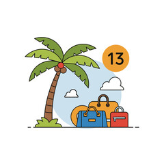 Stylized Travel Illustration with Palm Tree Luggage and Tropical Vacation Vibe
