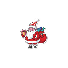 Cute Santa Claus Holding a Gift and a Bag of Presents.