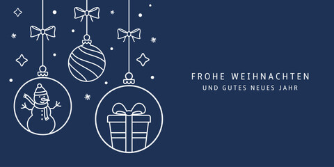 Christmas card with holidays decoration. Frohe Weihnachten und Gutes Neues Jahr. Translation: Merry Christmas and Happy New Year.
