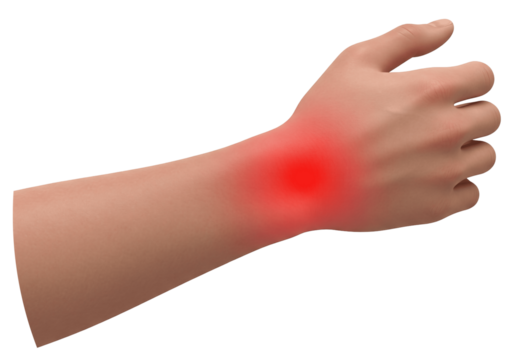 Human Hand with Red Highlight on Wrist Symbolizing Pain or Arthritis PNG