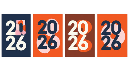 Colorful and modern 2026 new year posters with bold typography and abstract shapes, perfect for festive decorations, greeting cards, and promotional materials, isolated on