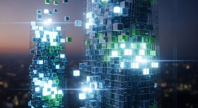 Decentralized City: Abstract Skyscraper Disintegration