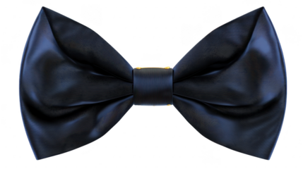 Elegant black bow tie with satin finish, isolated on transparent background, perfect for formal events, weddings, or fashion design concepts, exuding sophistication and style