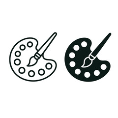 Artist's palette with brush illustrated in both outline and solid black styles