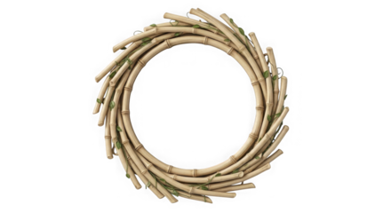 Oval shaped natural twig wreath isolated on transparent background