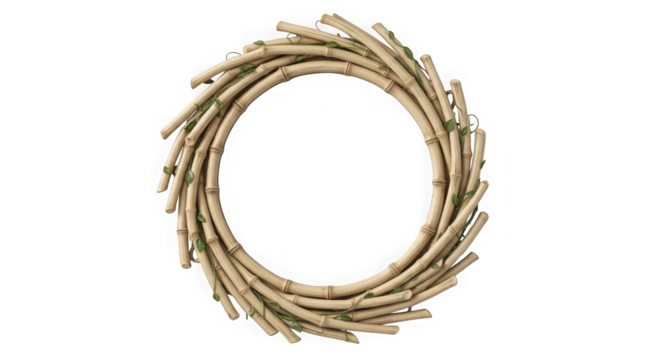 Oval shaped natural twig wreath isolated on transparent background
