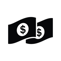 Two waving dollar bills with currency symbol, symbolizing wealth, finance, and a successful economy icon