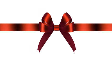 Red satin ribbon bow with elegant shine, tied in decorative style, perfect for gift wrapping, celebration, festive decoration, or holiday event, isolated on transparent background