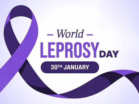 World leprosy day awareness campaign featuring purple ribbon and january 30th date