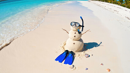 SAND SNOWMAN on the pavement in a hot climate