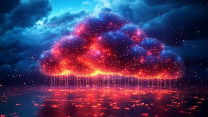 Futuristic Digital Cloud with Glowing Red and Blue Particles a powerful concept for big data cloud computing AI and global network technology. - Powered by Adobe