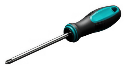 Phillips head screwdriver with teal and black handle isolated on transparent background