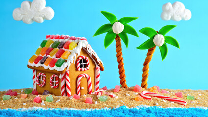 SAND SNOWMAN on the pavement in a hot climate