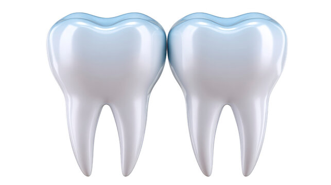 Tooth dental white healthy clean shiny isolated oral hygiene care Two white healthy teeth with shiny clean surface isolated on transparent background symbolizing oral hygiene and dental care