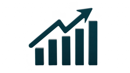Rising bar chart with upward arrow, symbolizing business growth, financial success, and positive progress, ideal for presentations, reports, and economic analysis
