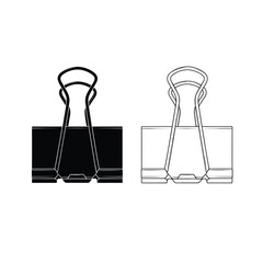 Binder clip icon and silhouette, office supply for organizing papers, essential stationery item for documents, creative graphic resource