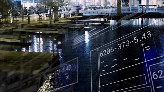 HUD sliding in on data pulse, cycling panels into gauges, exiting lower-right, showing dock sensors
