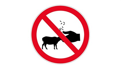 Circular sign No feeding. Sheep silhouette and hand image marked with a red circle and diagonal slash