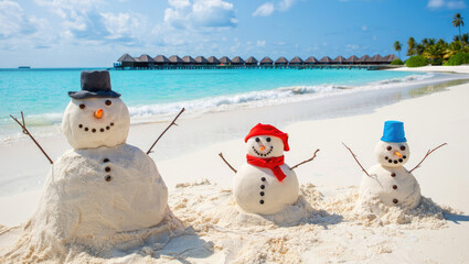 SAND SNOWMAN on the pavement in a hot climate