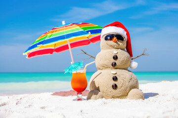 SAND SNOWMAN on the pavement in a hot climate
