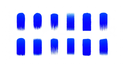 Blue paint brush stroke set, isolated on transparent background, showing various textures and edges, perfect for digital art, design, and creative projects, vibrant and expressive style
