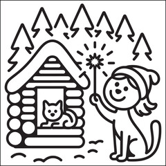 Cozy girls with bold black and white coloring pages