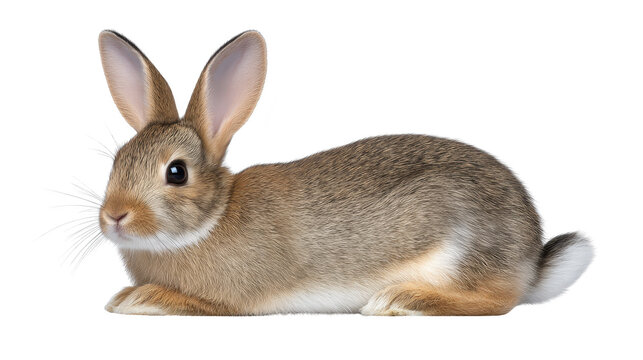 Rabbit animal mammal fur brown cute pet wildlife nature sitting isolated transparency background ears whiskers small domestic adorable fluffy spring rodent calm soft young bunny side view alert