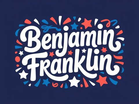 Benjamin franklin name art with patriotic stars and exploding fireworks design