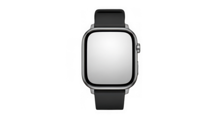 Modern smartwatch with black strap isolated on transparent background