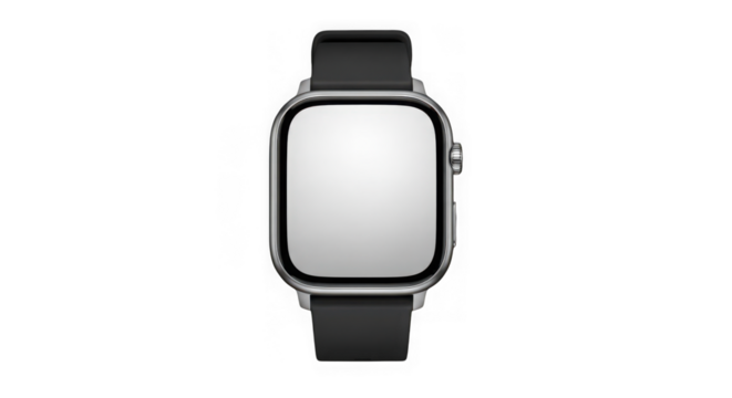 Modern smartwatch with black strap isolated on transparent background