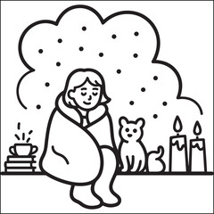 Cozy girls with bold black and white coloring pages