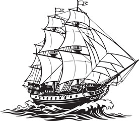 Classic tall ship sailing on rough ocean waves isolated vector