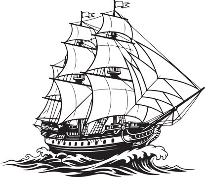 Classic tall ship sailing on rough ocean waves isolated vector