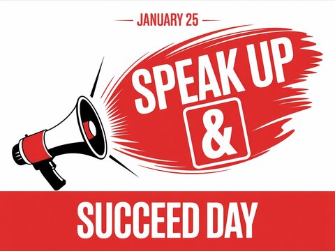Speak up and succeed day january 26th megaphone illustration promoting action and achievement