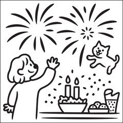 Cozy girls with bold black and white coloring pages