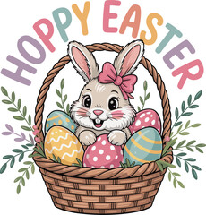 Easter Bunny Kawaii Style Clipart, Adorable Easter Bunny with Egg Clipart, Lovely Easter Bunny Holding Egg Vecto