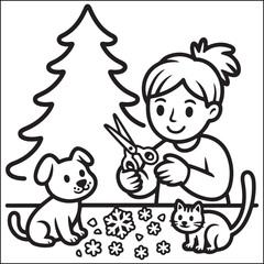 Cozy girls with bold black and white coloring pages