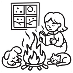 Cozy girls with bold black and white coloring pages
