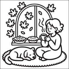 Cozy girls with bold black and white coloring pages